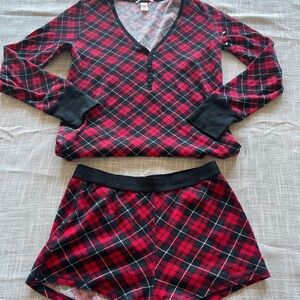 Victoria's Secret Red and Black Plaid Pajama Set Small